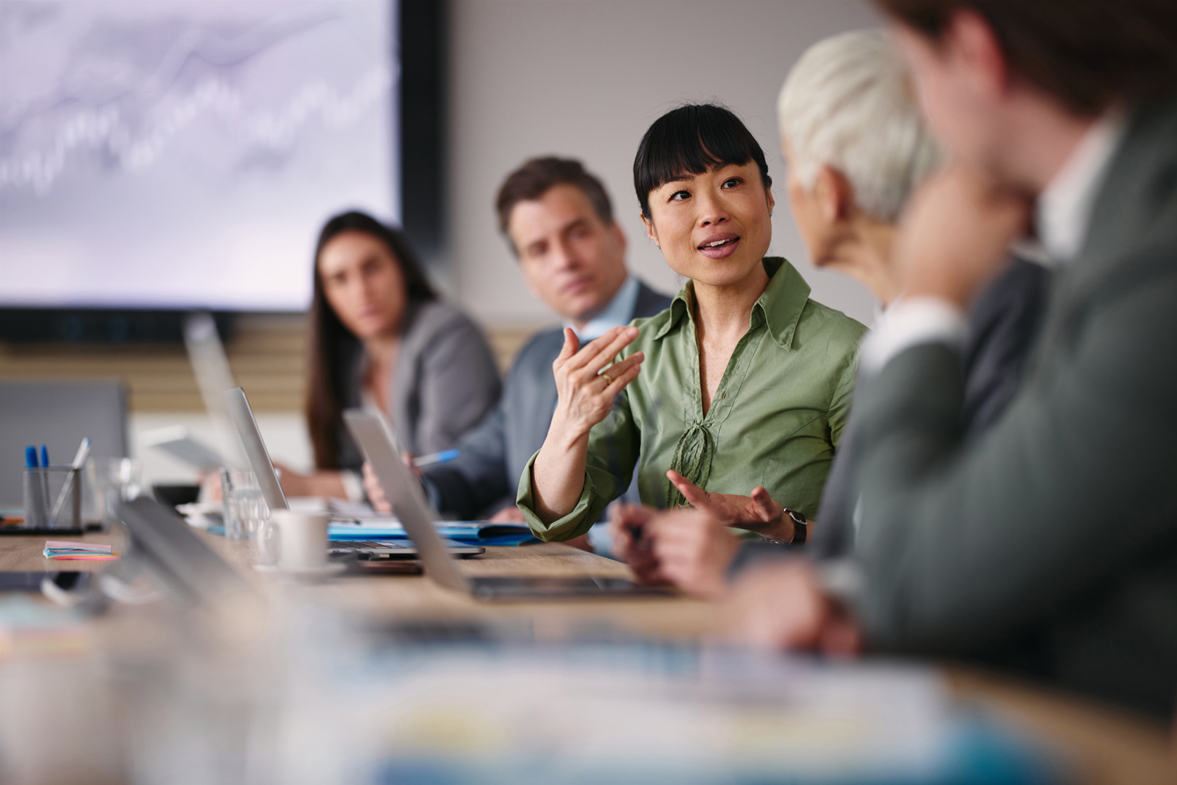 Business team collaborating around a table