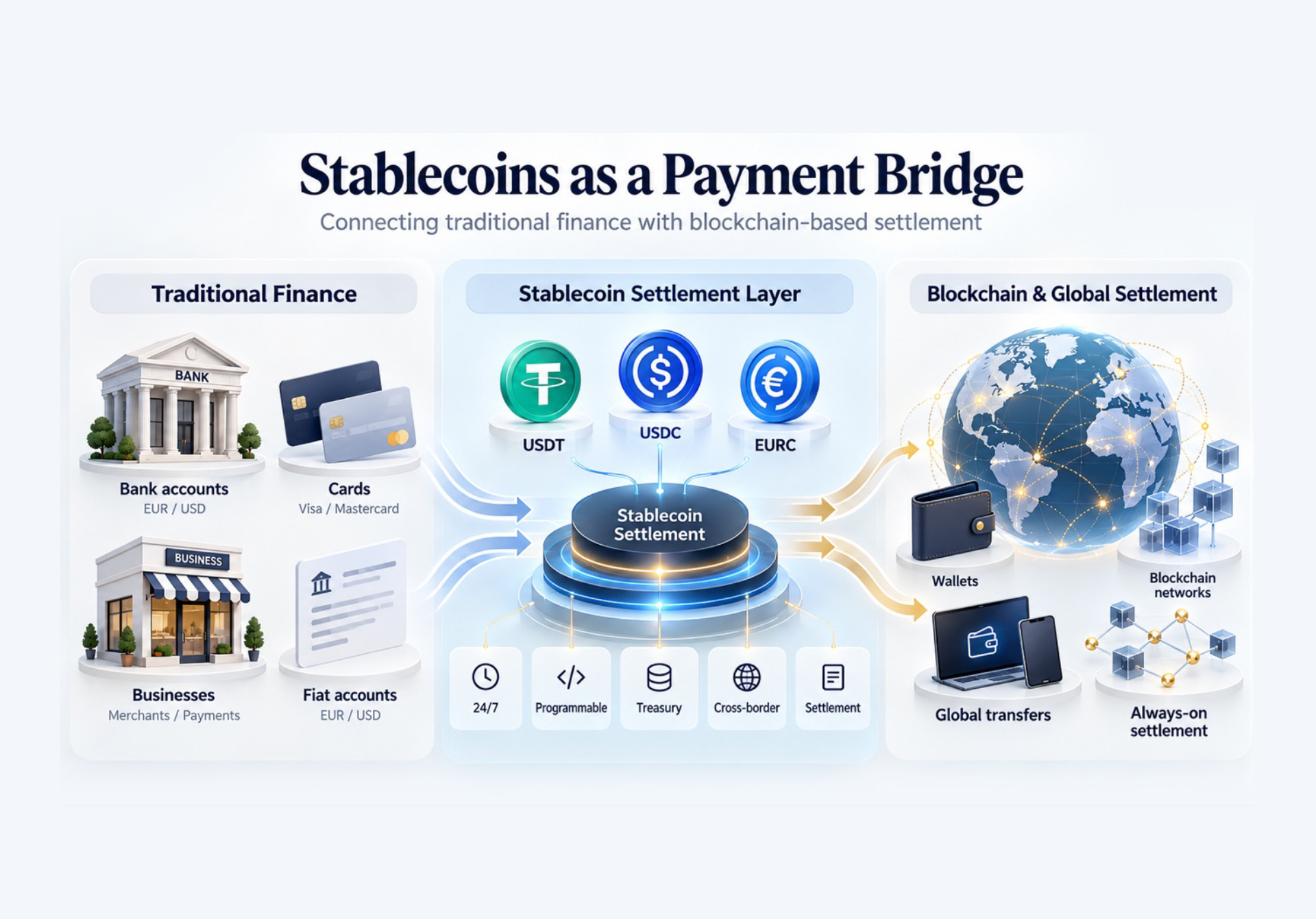 Stablecoins as a payment bridge connecting traditional finance with blockchain-based settlement